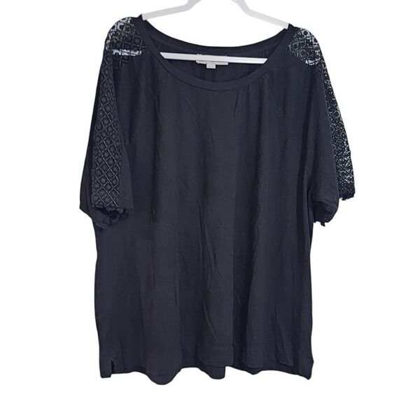 Loft top black crocheted lace shoulders short sleeve 2X - Picture 1 of 6